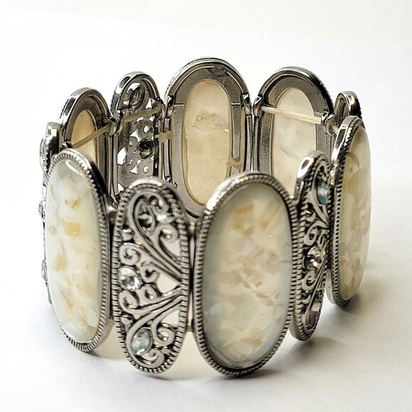 Pearl white hued Iridiscent Stretch Fashion Bracelet Casual Wrap Bracelet - Picture 2 of 7